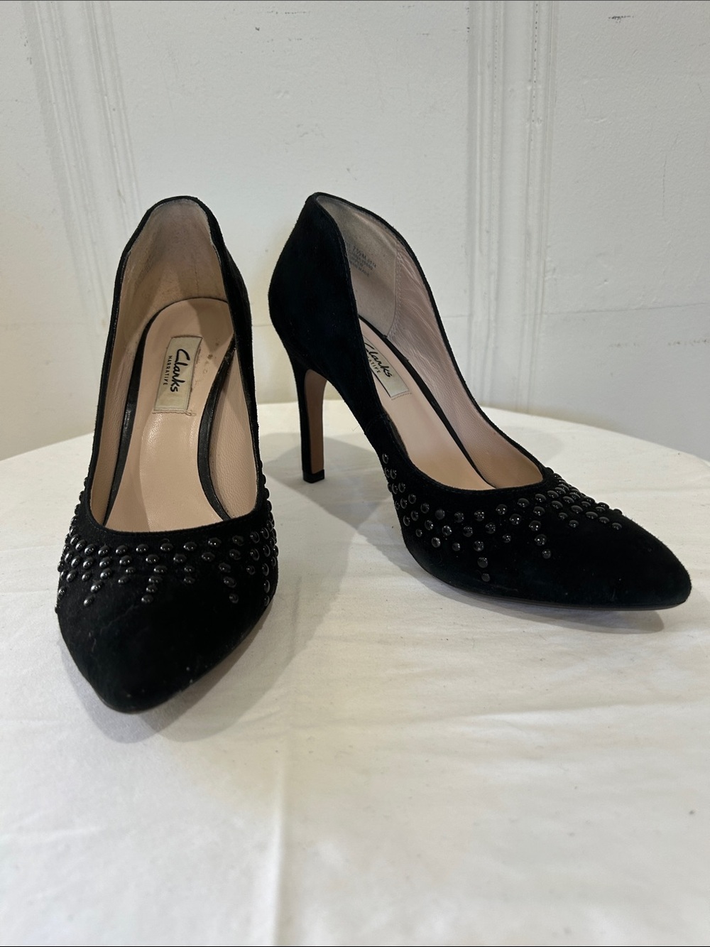 Clarks Black Studded Suede Pointed Pumps